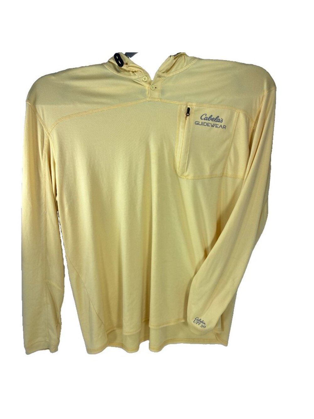 Cabelas Guidewear Yellow Performance Fishing Sun Hoodie Shirt Men 2XL 26x30